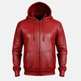 Men's Leather Hooded Motorcycle Jacket